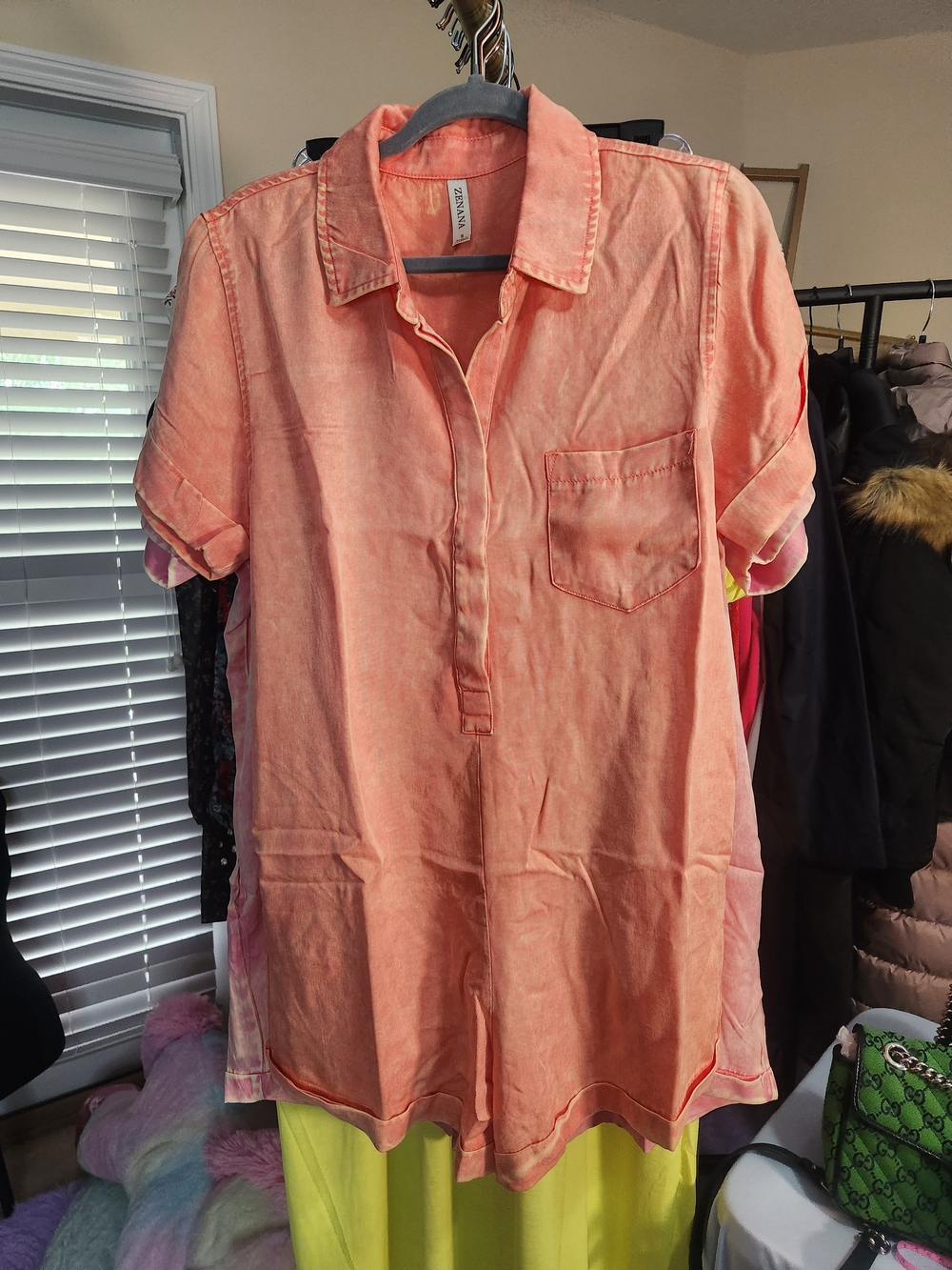 Women's Coral Short-Sleeve Romper